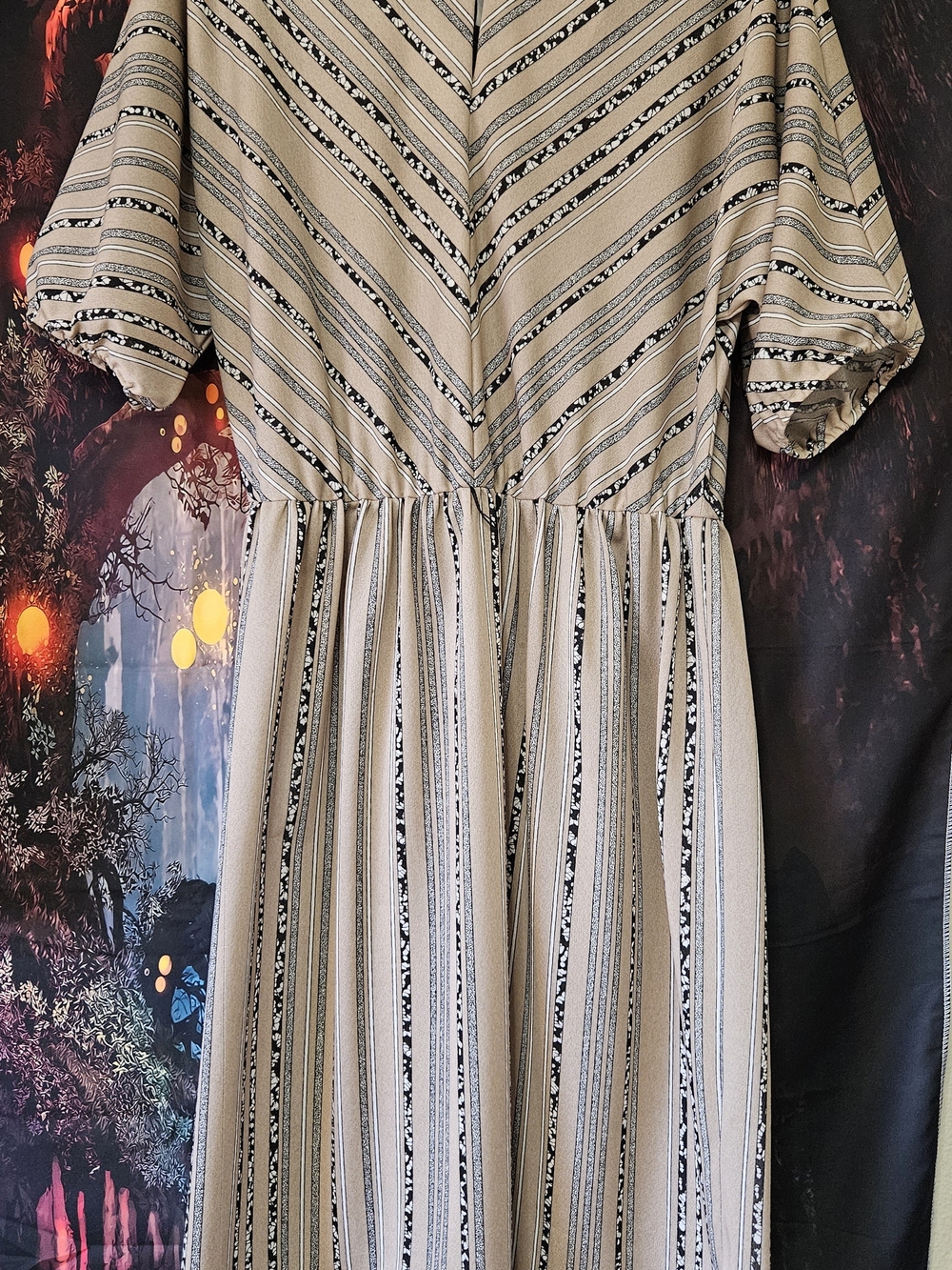 Vintage Murray Meisner Beige and Black Striped Dress Union Made